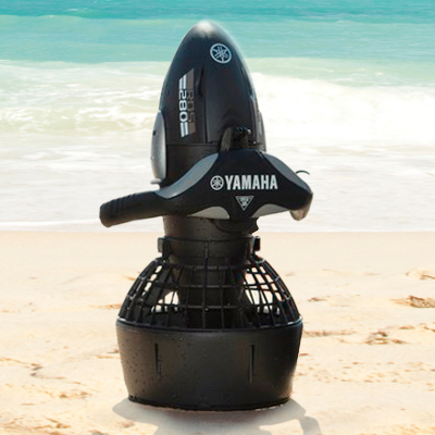 YAMAHA<sup>&reg;</sup> Seascooter - This lightweight and powerful seascooter will allow you to maximize your underwater dive experience.  It's designed to run up to 1.5 hours with normal use and weighs just 18 lbs.  Features include powered by a sealed lead acid battery, impact resistant heavy duty rubber hull protection, and waterproof construction.