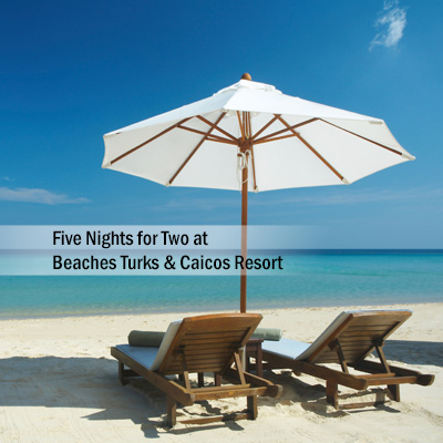 BEACHES<sup>&reg;</sup> Turks & Caicos Resort - Relax and unwind during your  stay for 2 adults in the French Village at Beaches<sup>&reg;</sup> Resort Turks & Caicos.  You will enjoy 5 nights at this all-inclusive oceanfront resort on 12 miles of beach lapped by clear turquoise waters.  Subject to availability based on request.  Airfare not included.