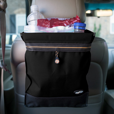 HIGH ROAD<sup>&reg;</sup> Auto Litterbag - Keep your vehicle clean with this leakproof, large-capacity litterbag.  Easily attaches around the headrest with a quick release buckle.  Hook and loop closures keep trash out of sight until it's time to empty the bag.