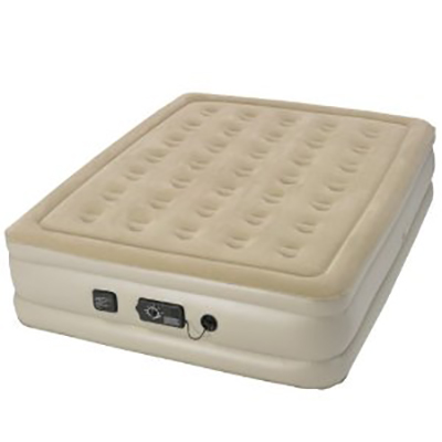 SERTA<sup>&reg;</sup> Perfect Sleeper<sup>&reg;</sup> Raised Queen Inflatable Mattress - This inflatable mattress offers dual pump pressure-sensing technology to maintain one of three selected levels of firmness.  The NeverFlat™ technology pump system monitors mattress air pressure and auto-engages to provide consistent comfort.  Measures 18" high when inflated and holds up to 500lbs.  Electric pump included.